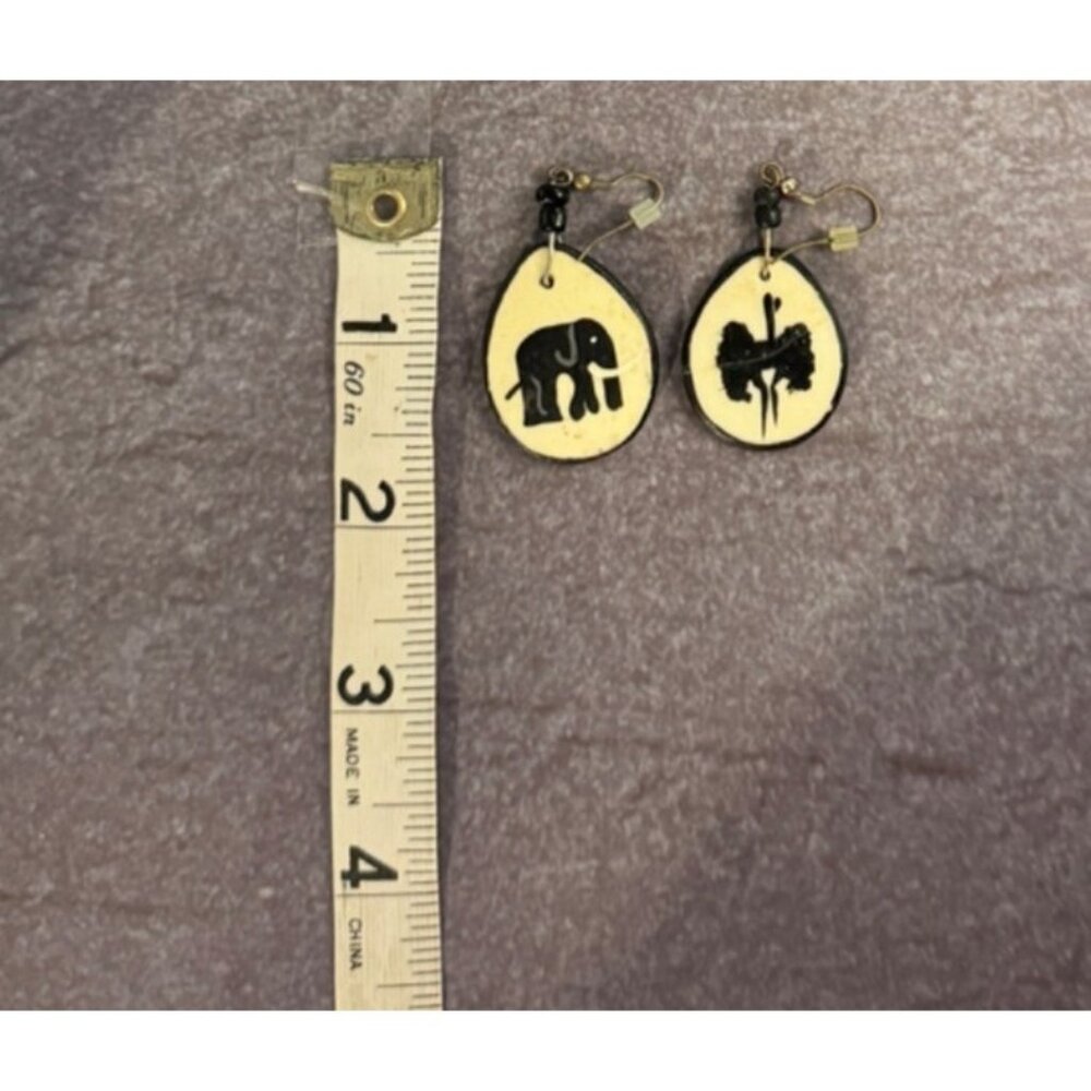 Handcrafted Drop Earrings With Elephant & Ostrich Designs Shell Material - Picture 5 of 8